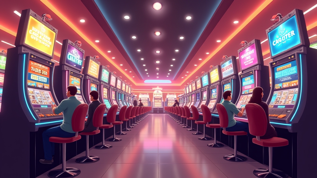 Casino floor with chicken-themed slot machines